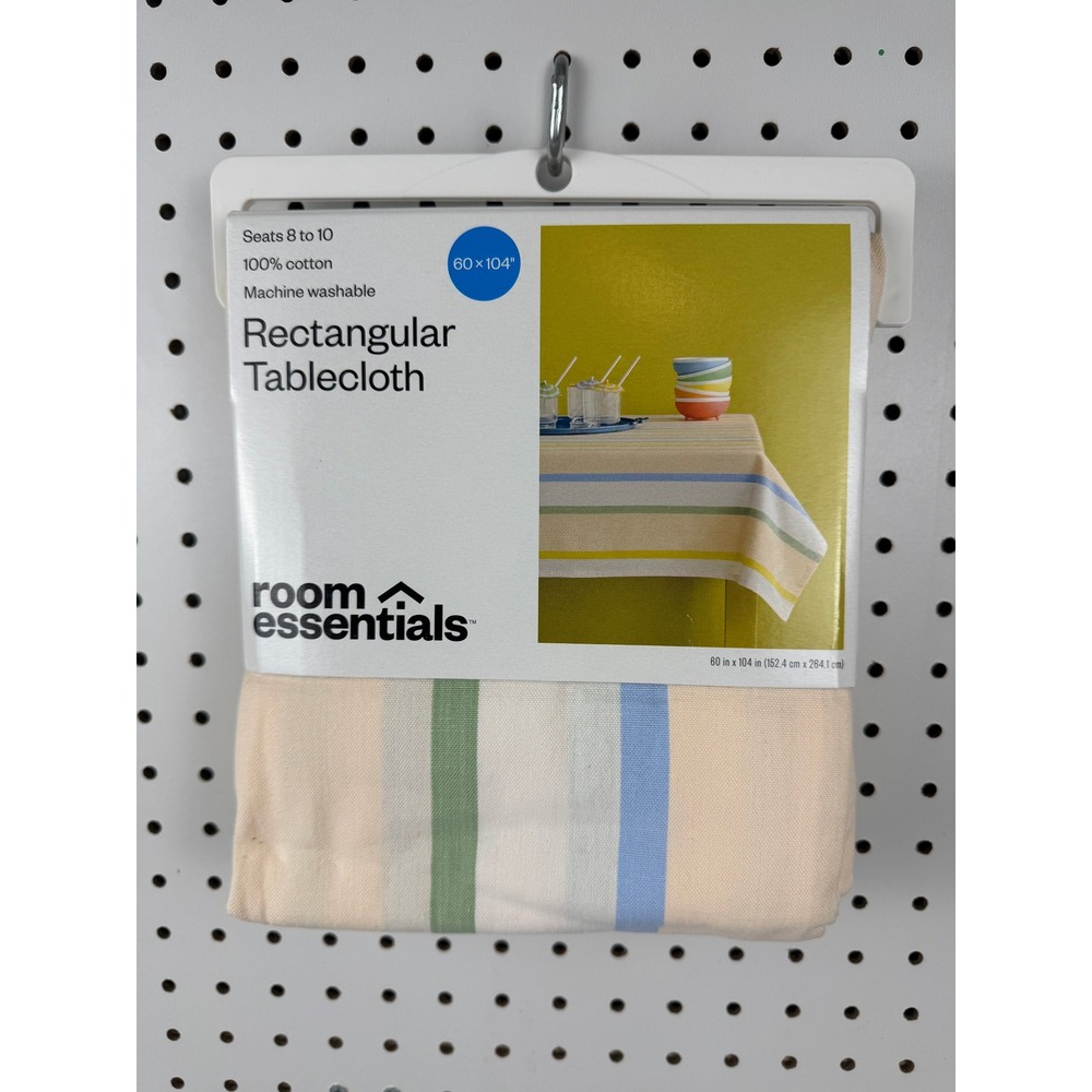 Room Essentials Striped Cotton Rectangular Tablecloth 60x104 Multi Color NEW